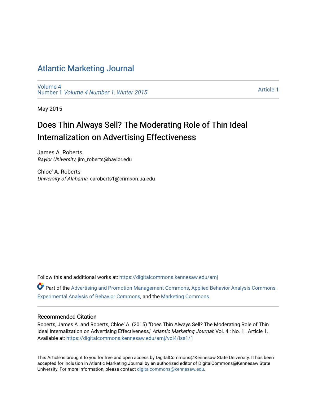 The Moderating Role of Thin Ideal Internalization on Advertising Effectiveness