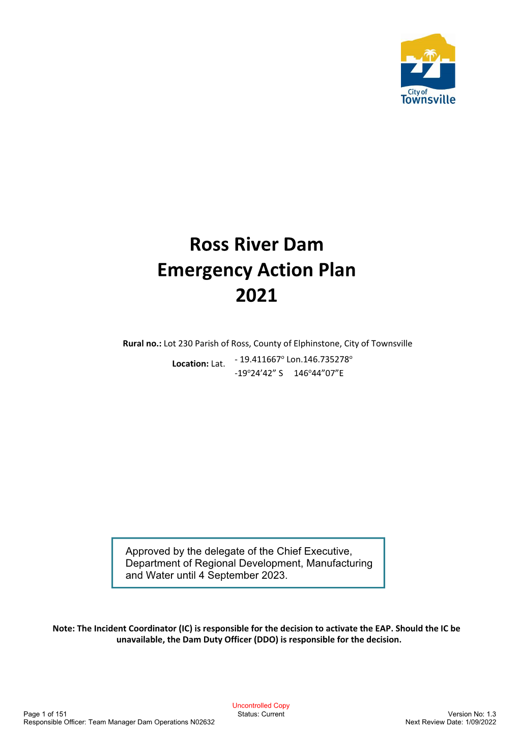 Ross River Dam Emergency Action Plan 2021