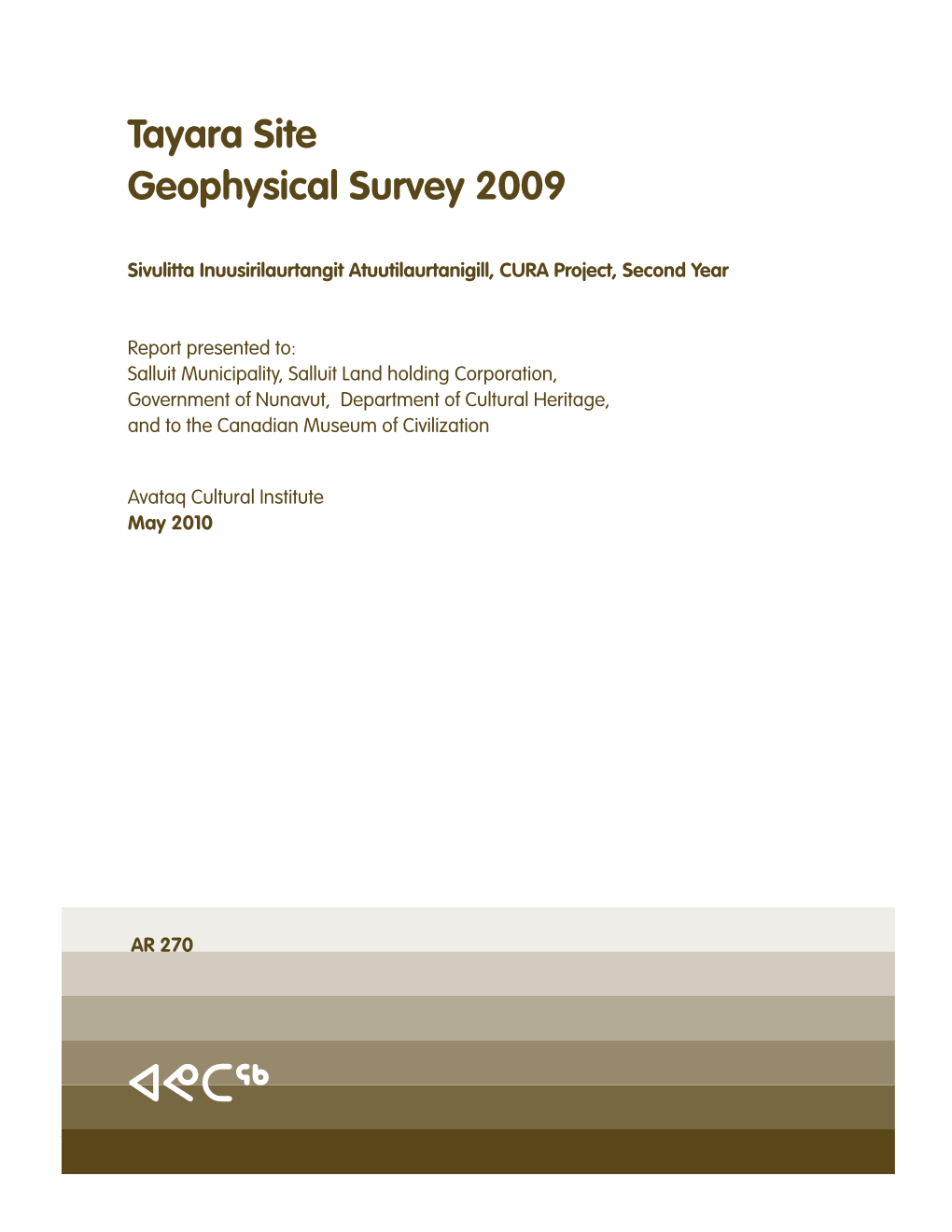 Avataq Archaeology Field Report Cover AR270