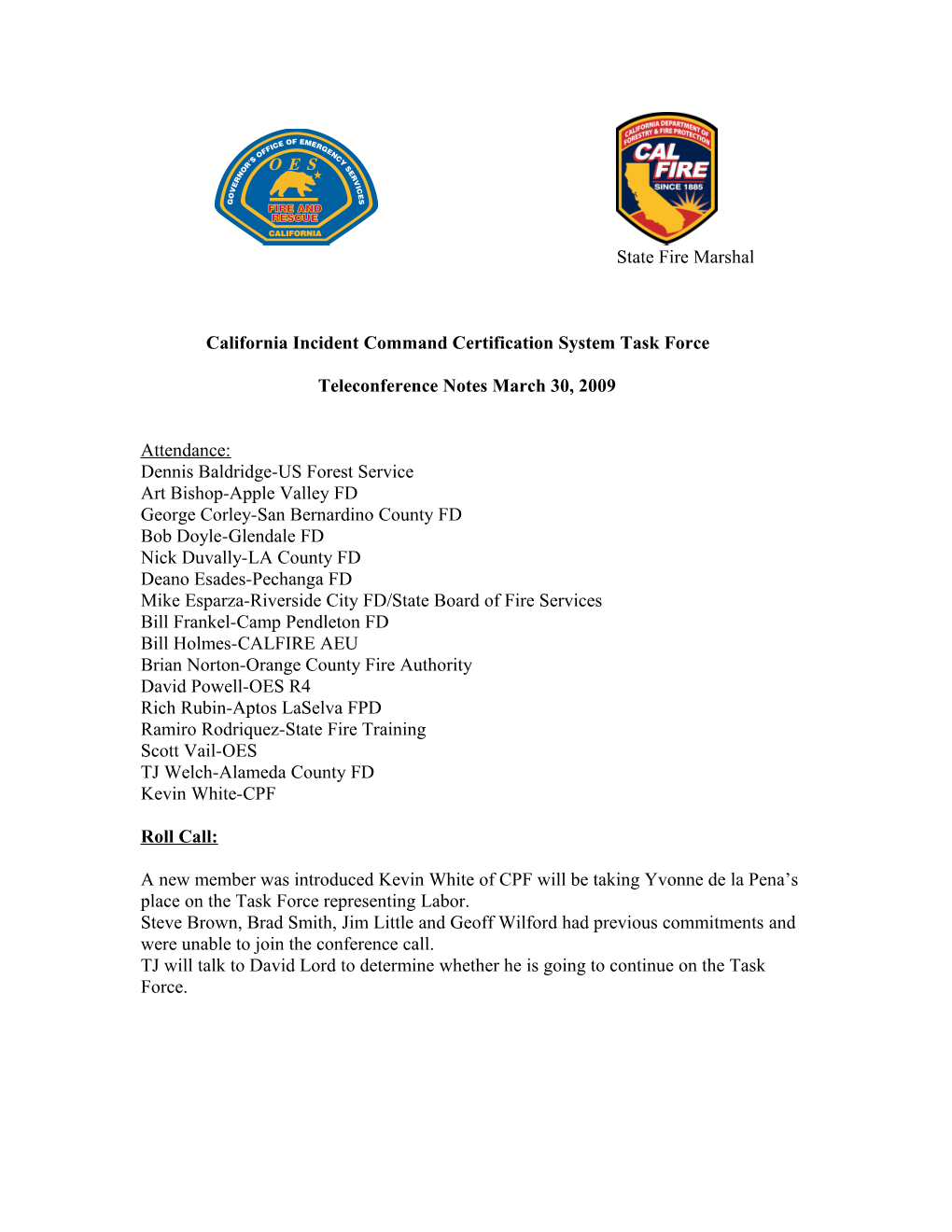 California Incident Command Certification System Task Force