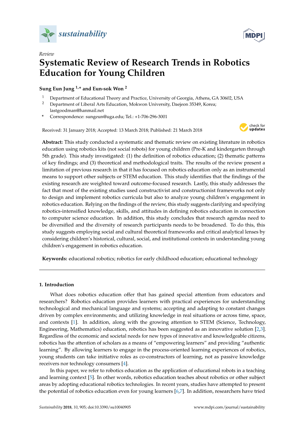 Systematic Review of Research Trends in Robotics Education for Young Children