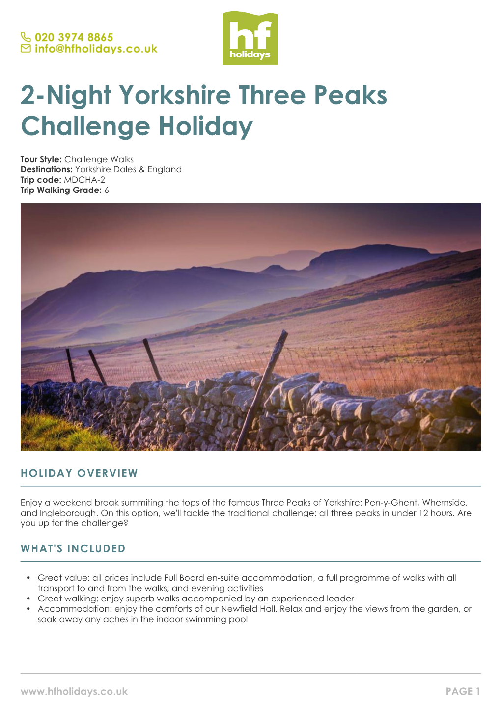 2-Night Yorkshire Three Peaks Challenge Holiday