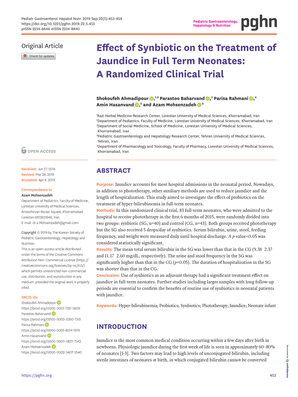 Effect of Synbiotic on the Treatment of Jaundice in Full Term Neonates: a Randomized Clinical Trial