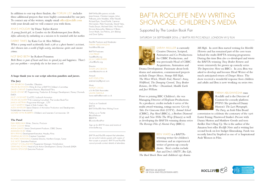 Bafta Rocliffe New Writing Showcase: Children's Media