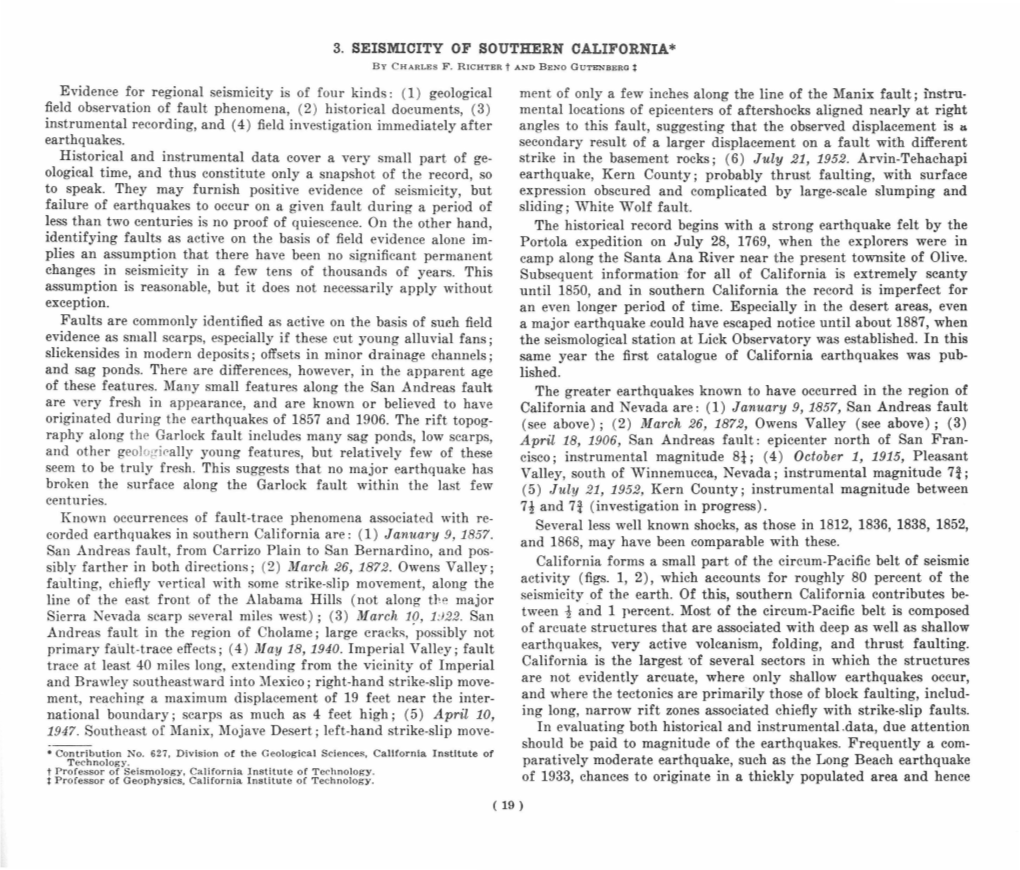 3. Seismicity of Southern California* by Charle S F