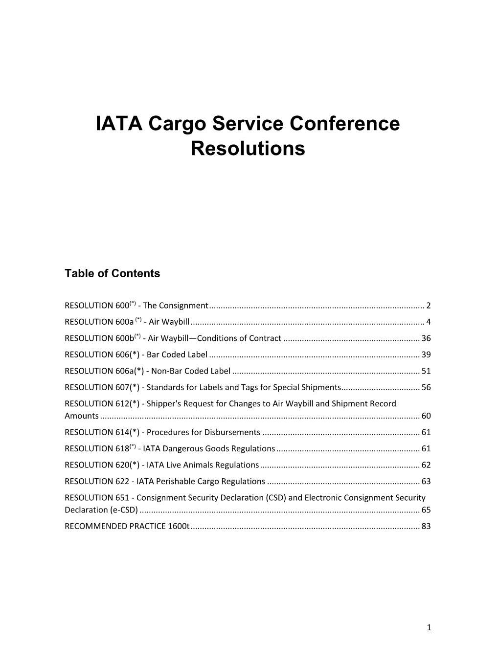 IATA Cargo Service Conference Resolutions