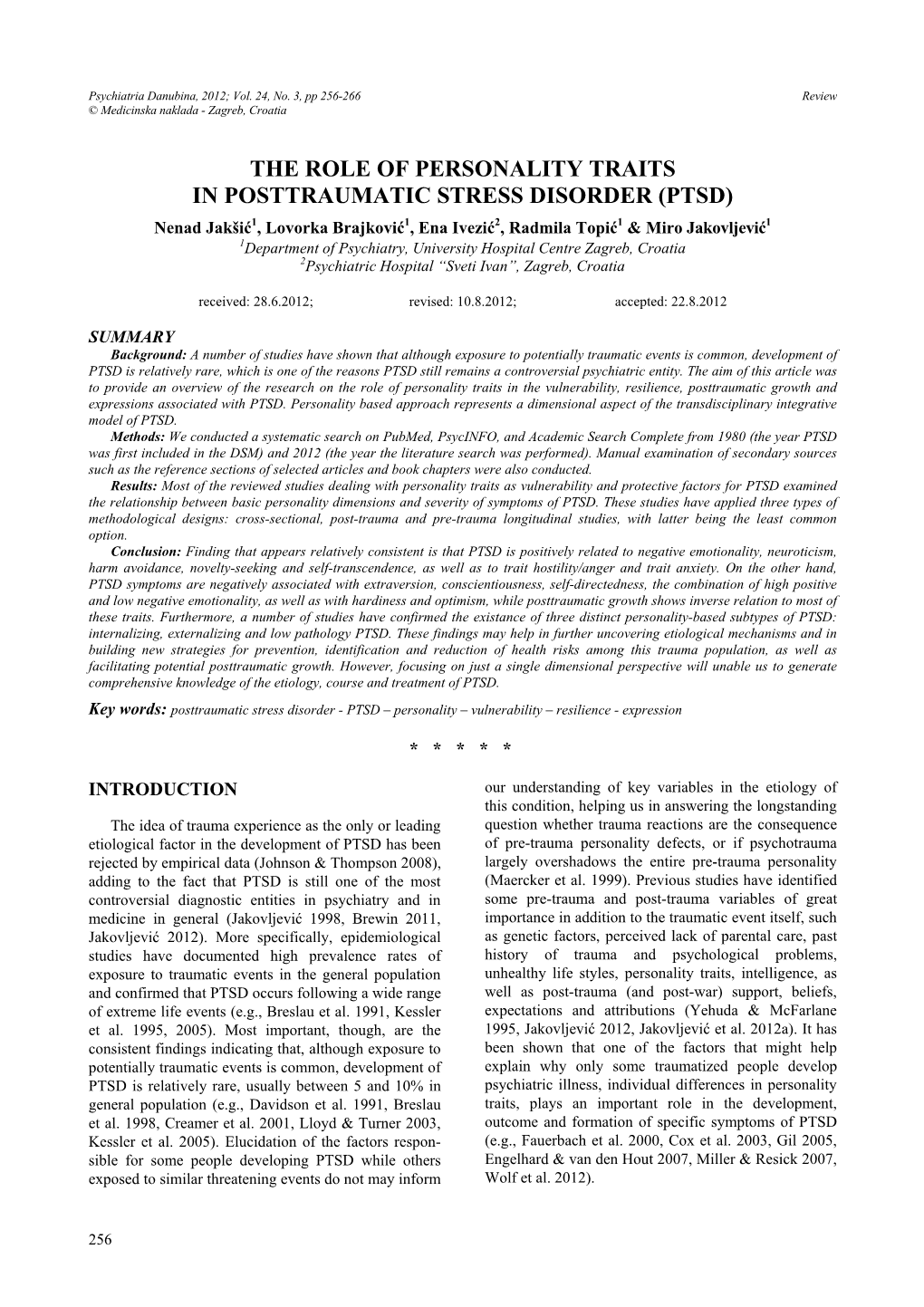 The Role of Personality Traits in Posttraumatic