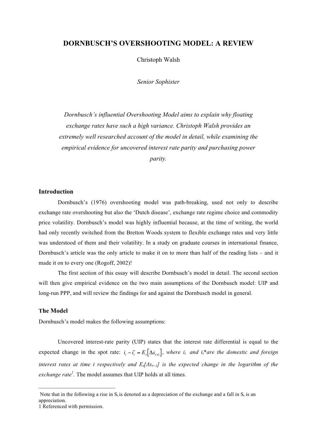 Dornbusch's Overshooting Model: a Review