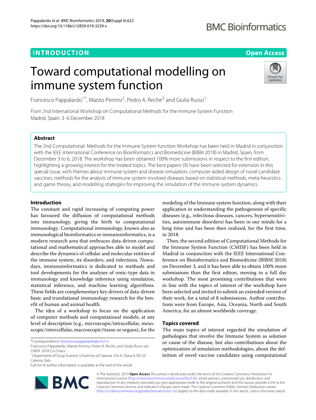 Toward Computational Modelling on Immune System Function Francesco Pappalardo1*, Marzio Pennisi2, Pedro A