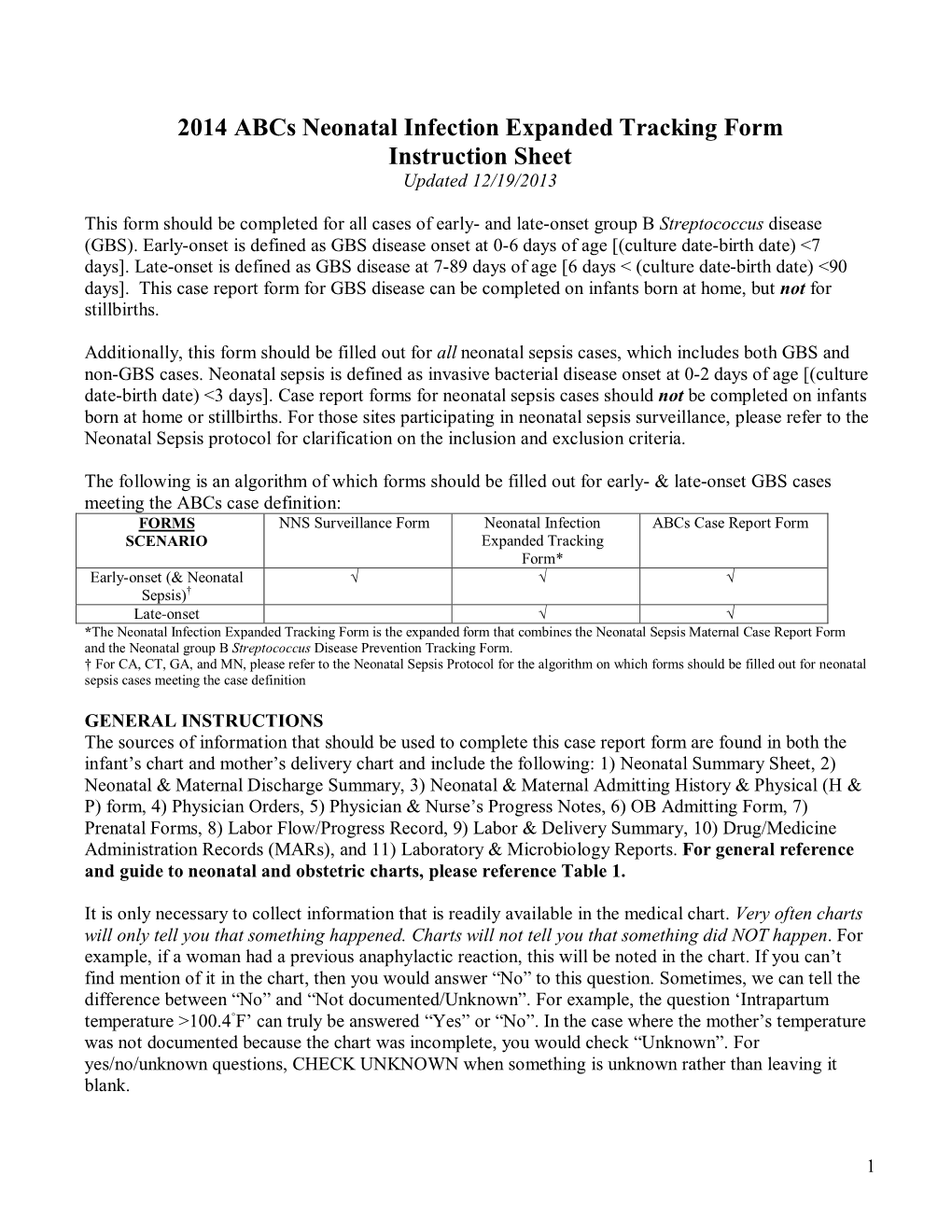 Neonatal Sepsis Expanded Tracking Form Instructions