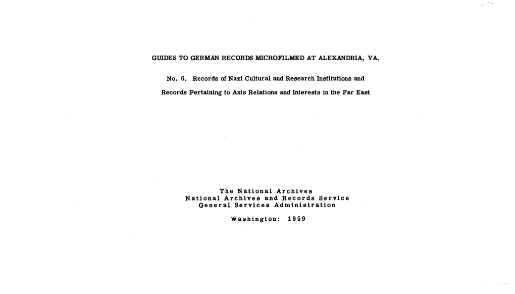 Guides to German Records Microfilmed at Alexandria, Va