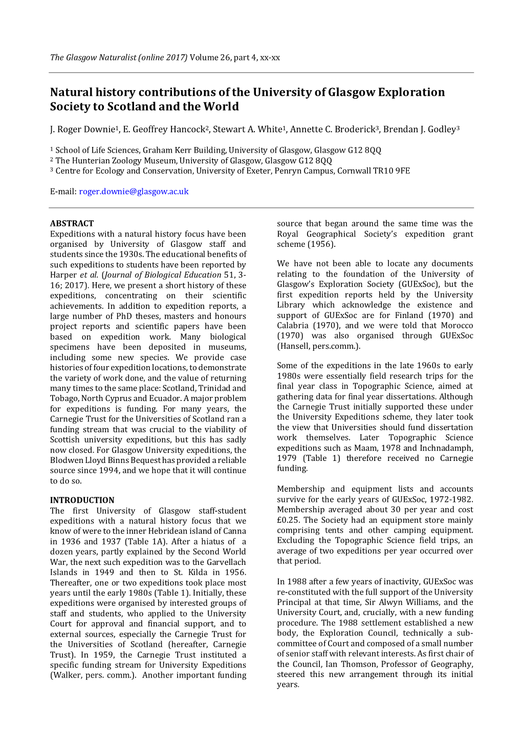 Natural History Contributions of the University of Glasgow Exploration Society to Scotland and the World