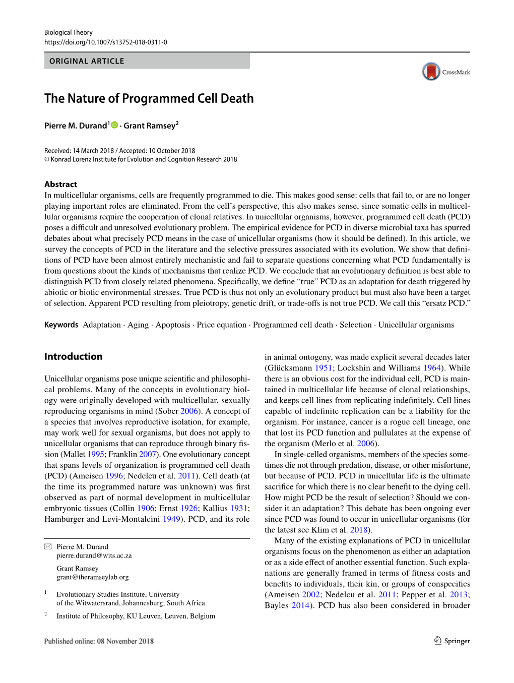 The Nature of Programmed Cell Death