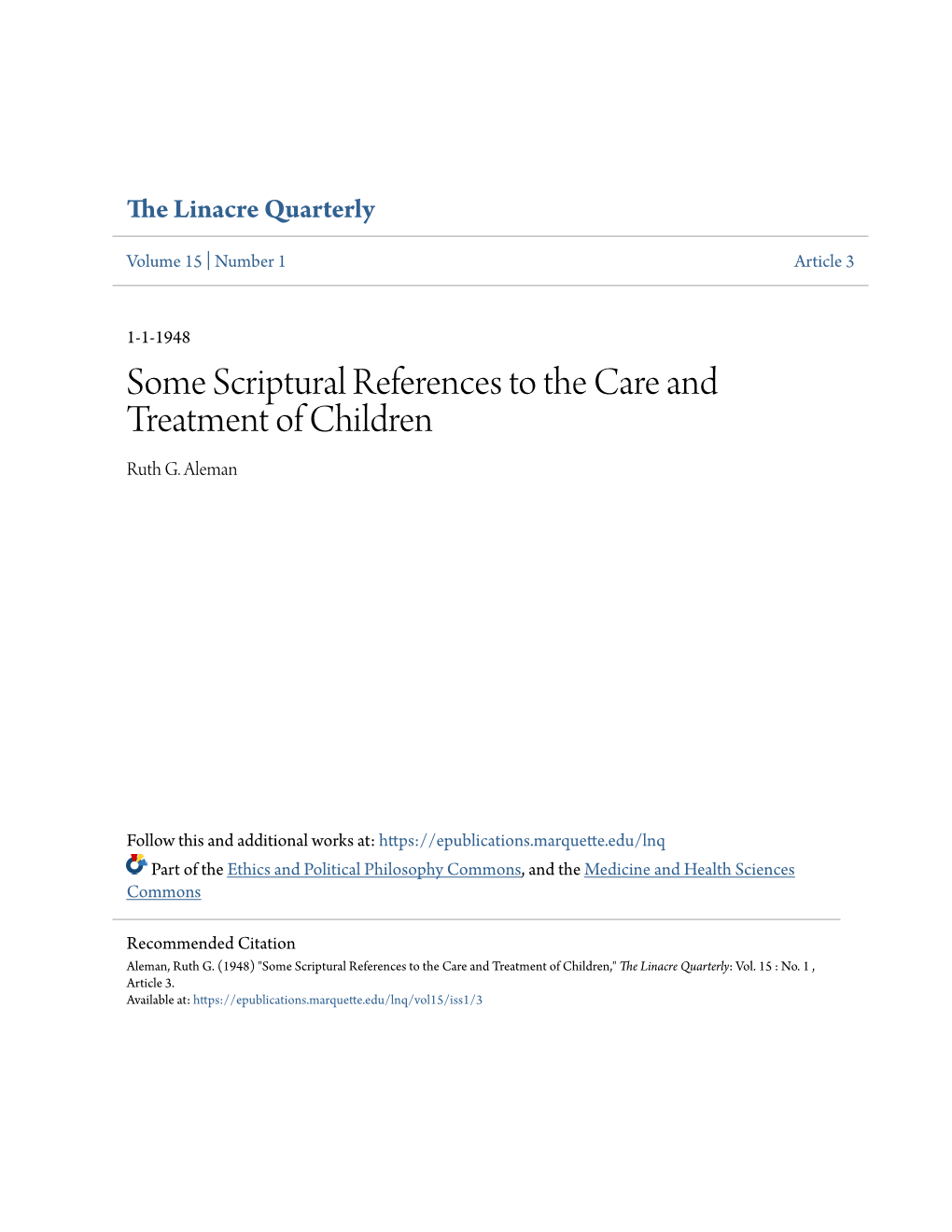 Some Scriptural References to the Care and Treatment of Children Ruth G