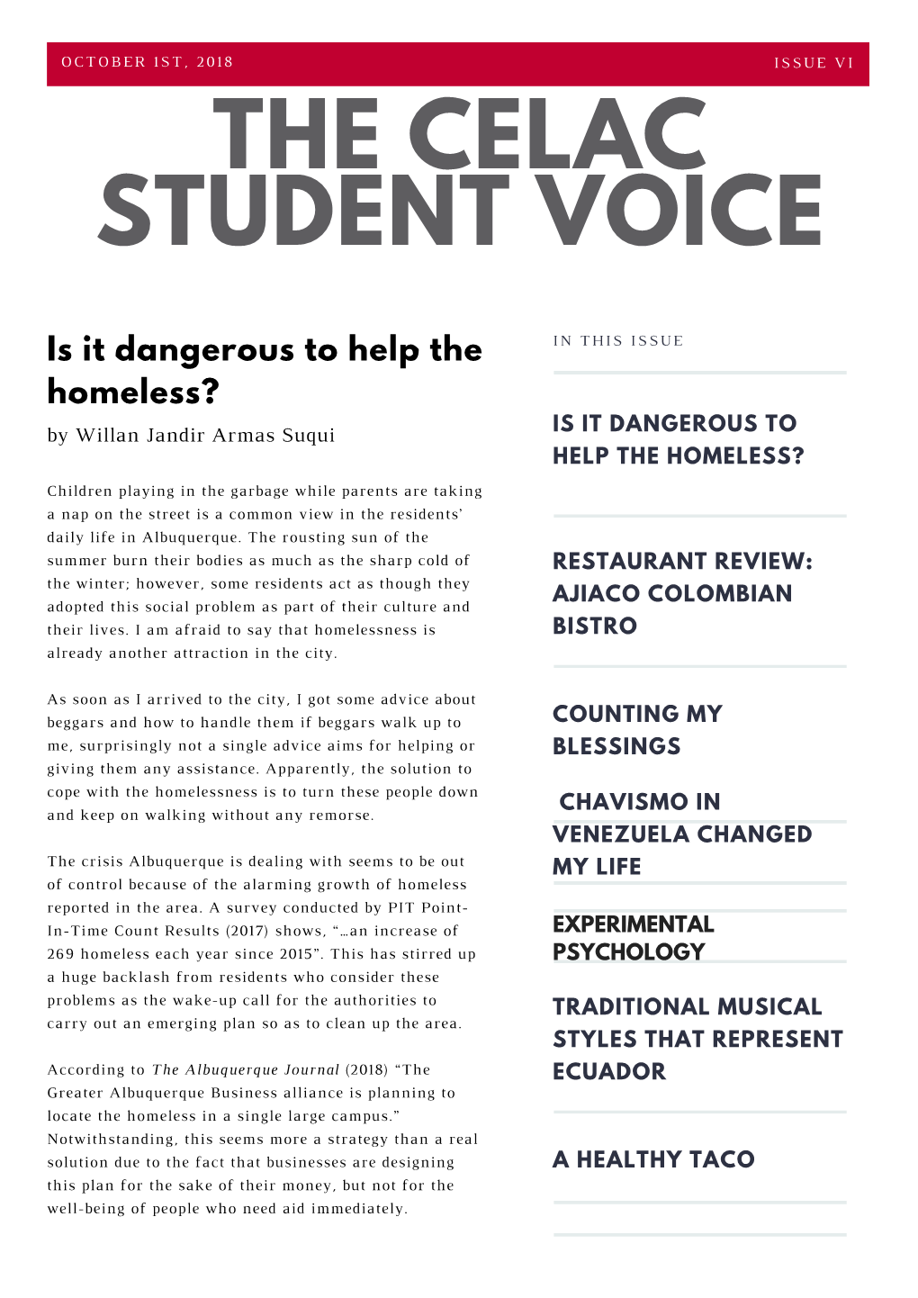 CELAC Student Voice, October 2018