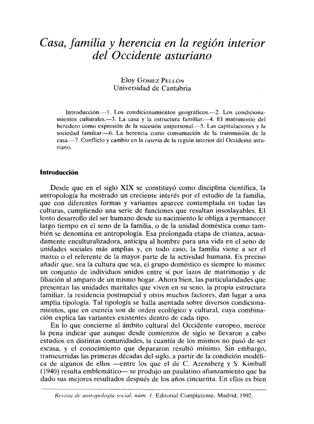 Casa, Familia Y Herencia En La Región Interior Del Occidente Asturiano