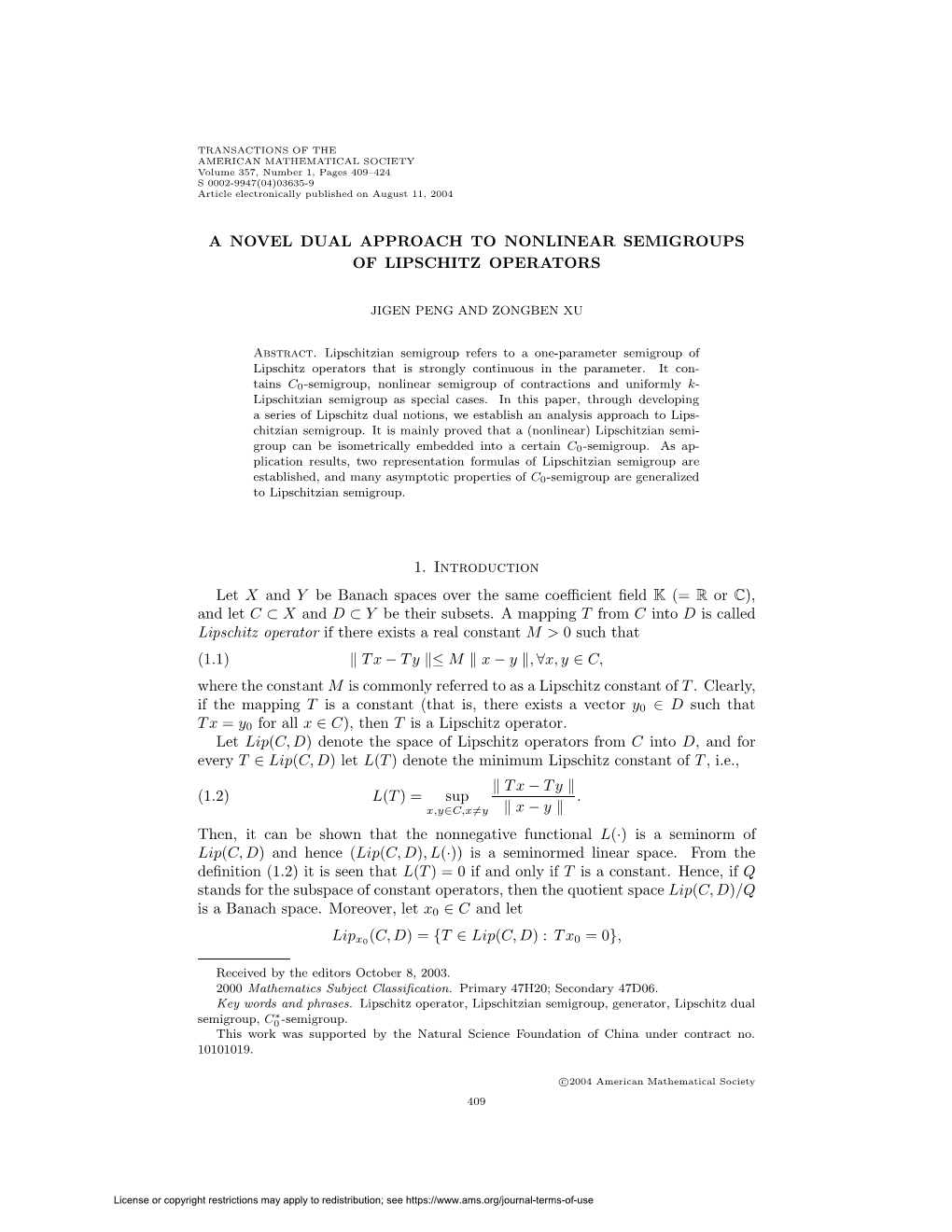 A Novel Dual Approach to Nonlinear Semigroups of Lipschitz Operators