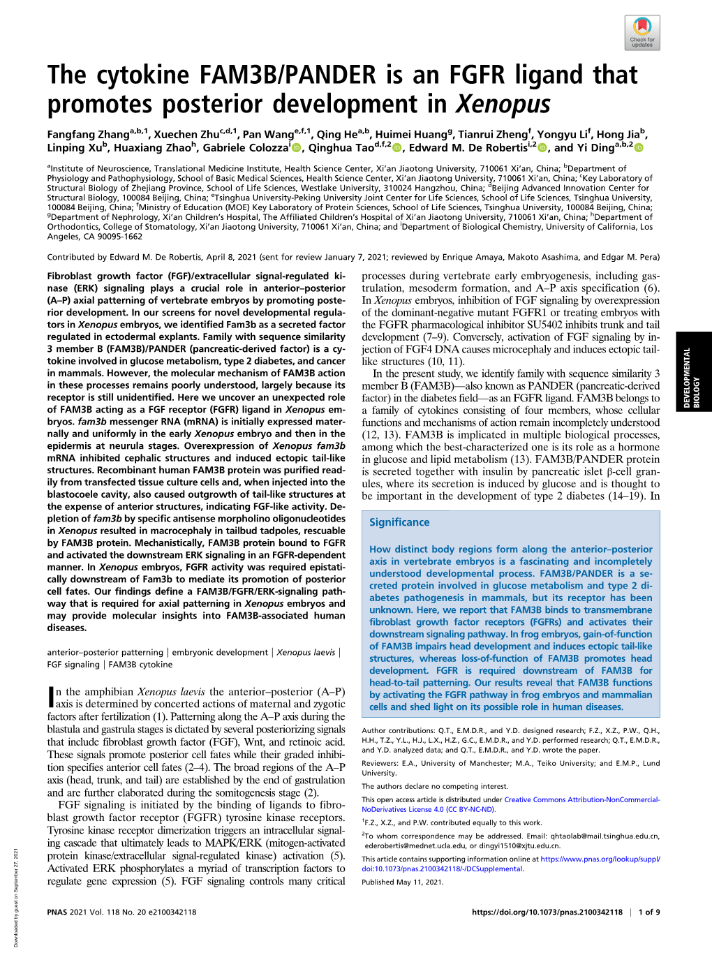 The Cytokine FAM3B/PANDER Is an FGFR Ligand That Promotes Posterior Development in Xenopus