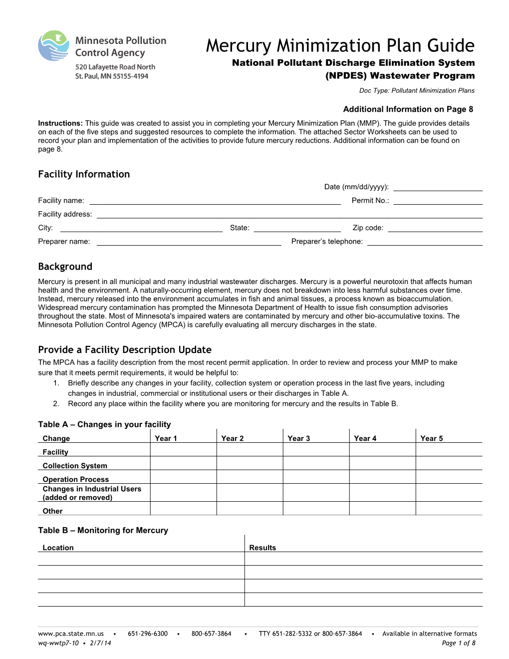 Mercury Minimization Plan Guide - Form