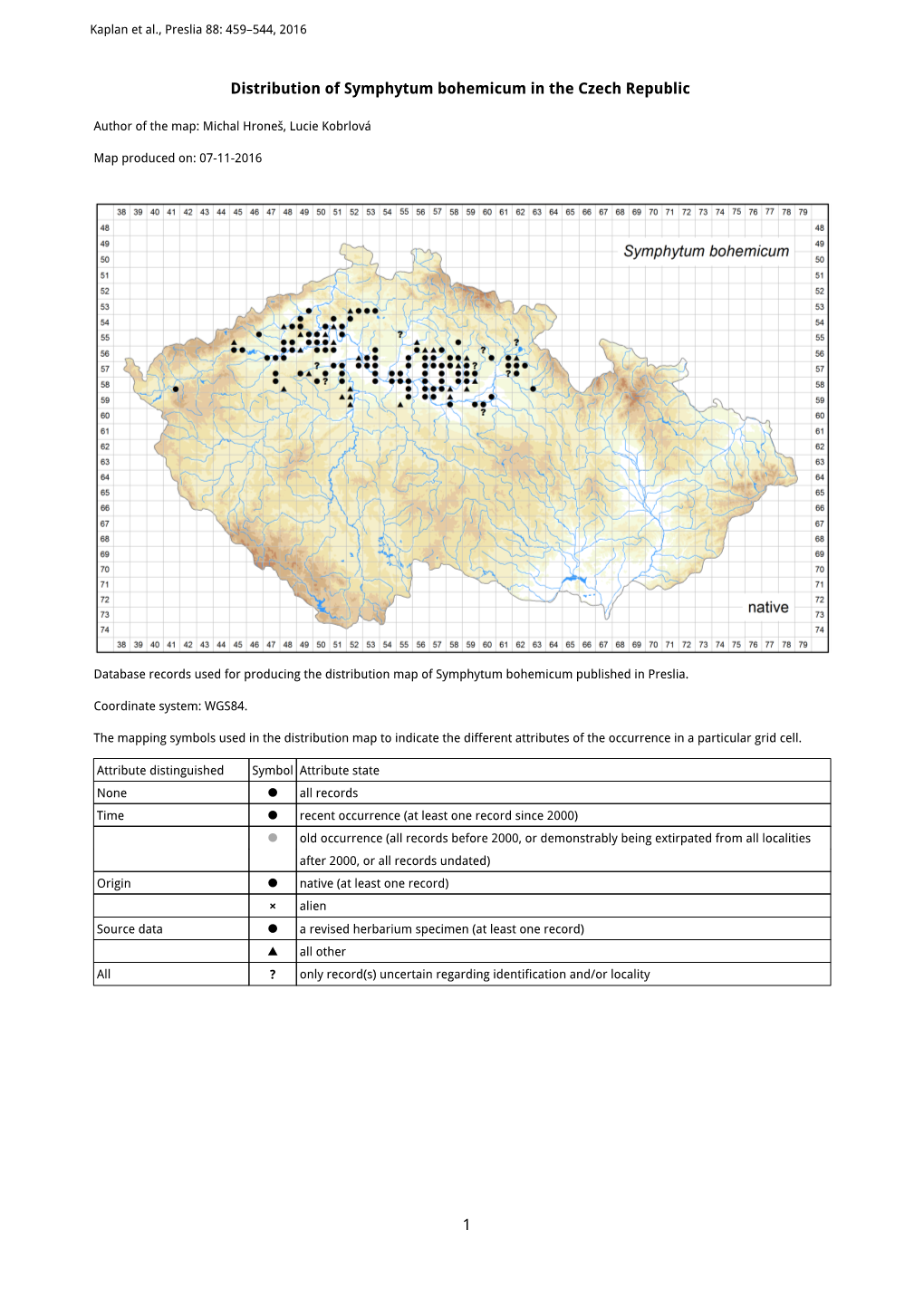 1 Distribution of Symphytum Bohemicum in the Czech Republic