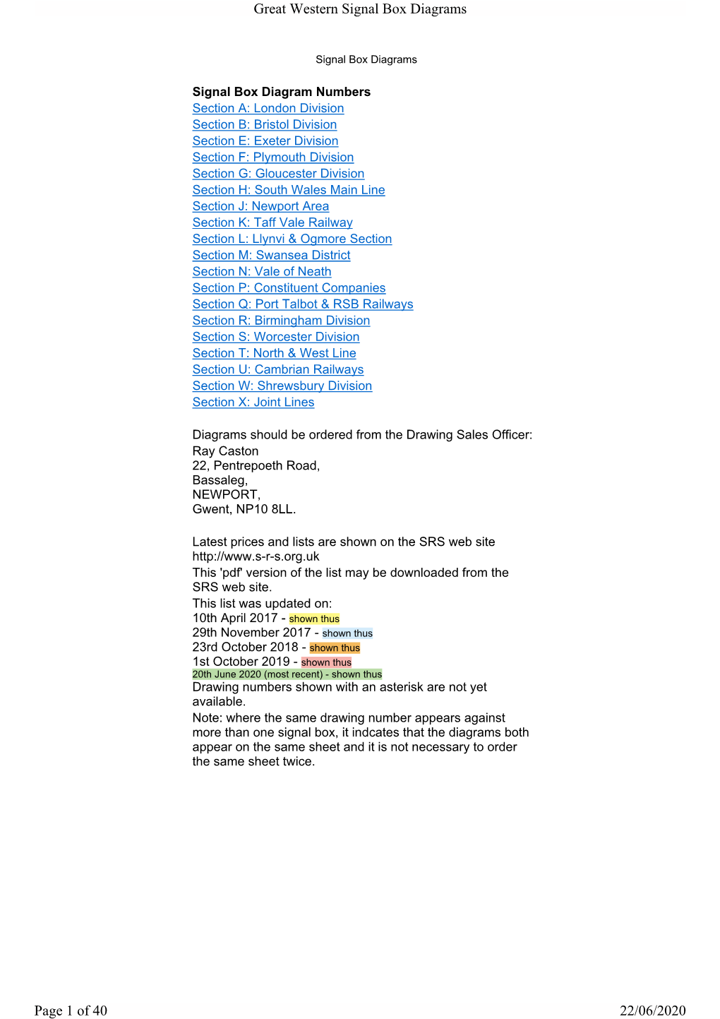 Great Western Signal Box Diagrams 22/06/2020 Page 1 of 40