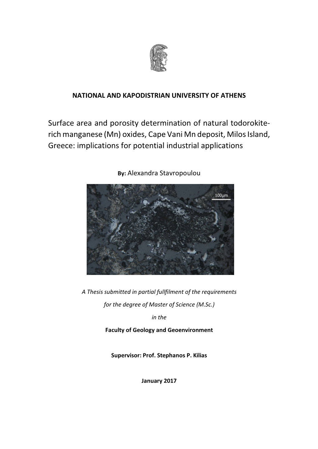 Surface Area and Porosity Determination of Natural Todorokite