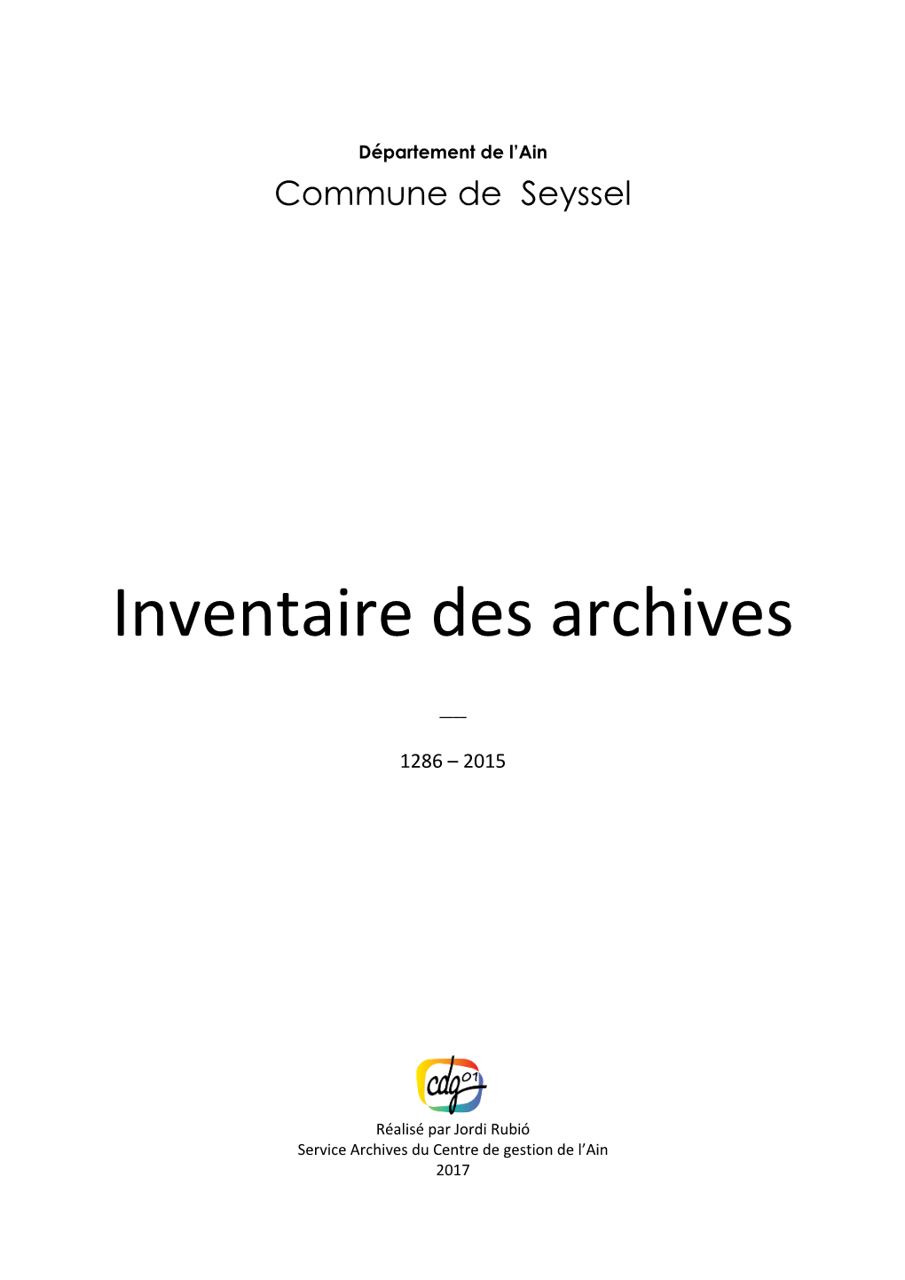 Inventaire Des Archives