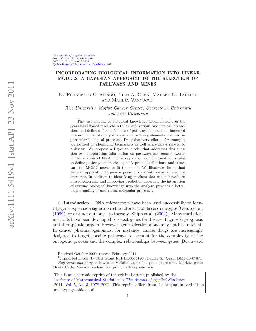 A Bayesian Approach to the Selection of Pathways and Genes.” DOI:10.1214/11-AOAS463SUPP