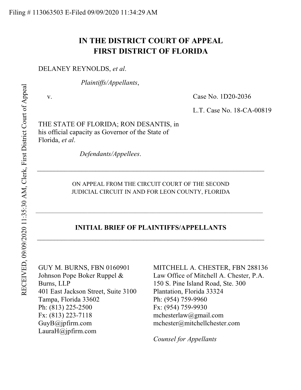 In the District Court of Appeal First District of Florida