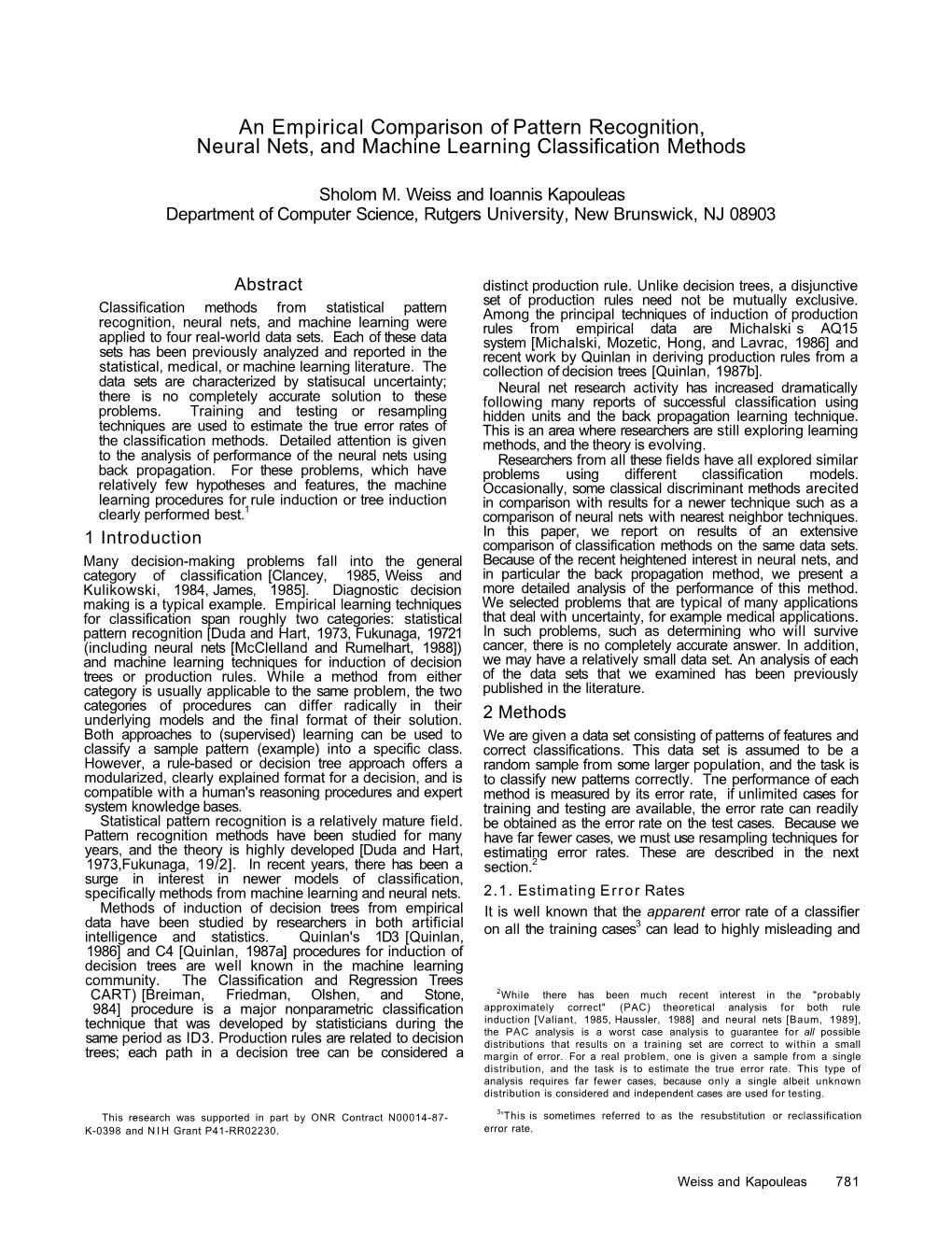 An Empirical Comparison of Pattern Recognition, Neural Nets, and Machine Learning Classification Methods