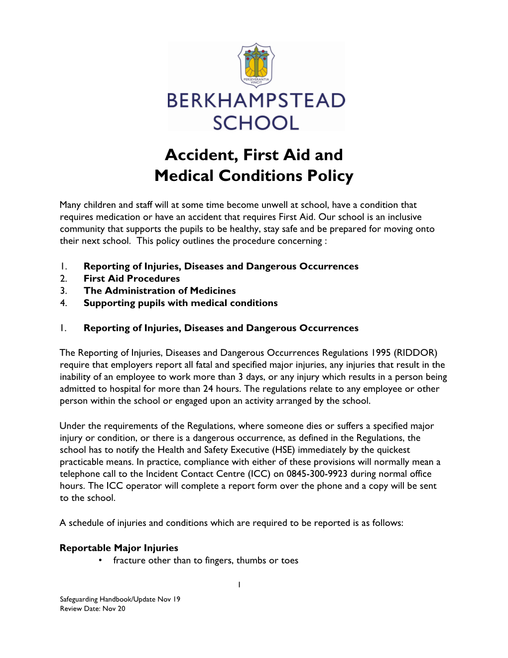 Accident, First Aid and Medical Conditions Policy