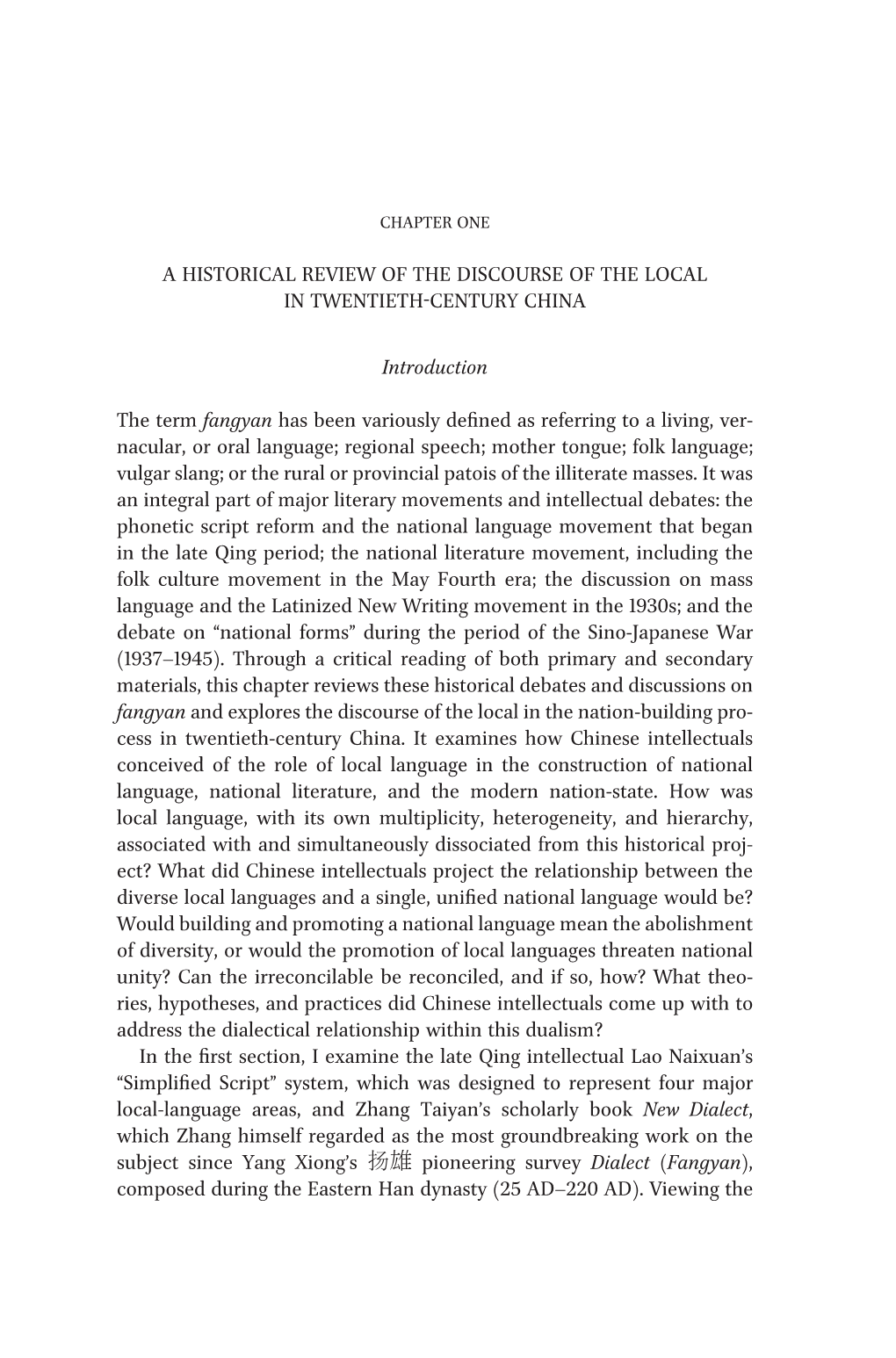 A Historical Review of the Discourse of the Local in Twentieth-Century China