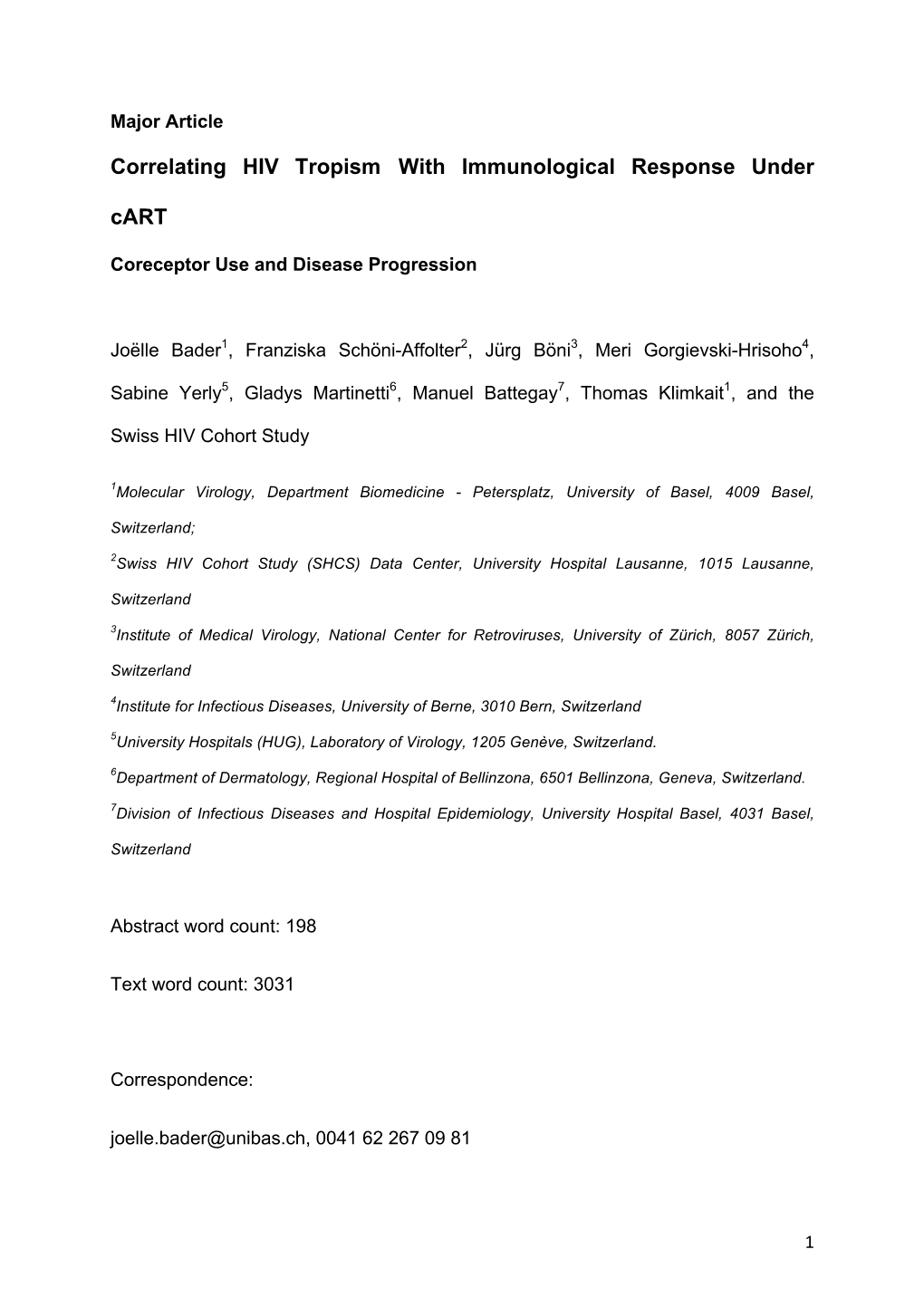 Correlating HIV Tropism with Immunological Response Under Cart