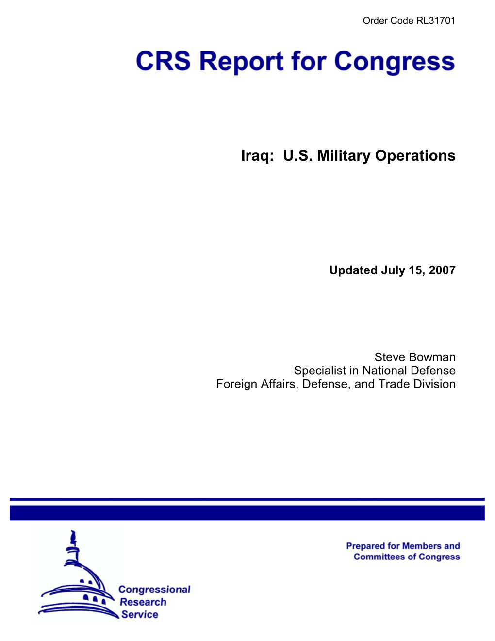 Iraq: U.S. Military Operations