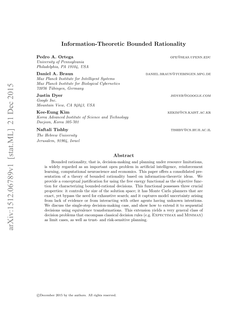 Arxiv:1512.06789V1 [Stat.ML] 21 Dec 2015