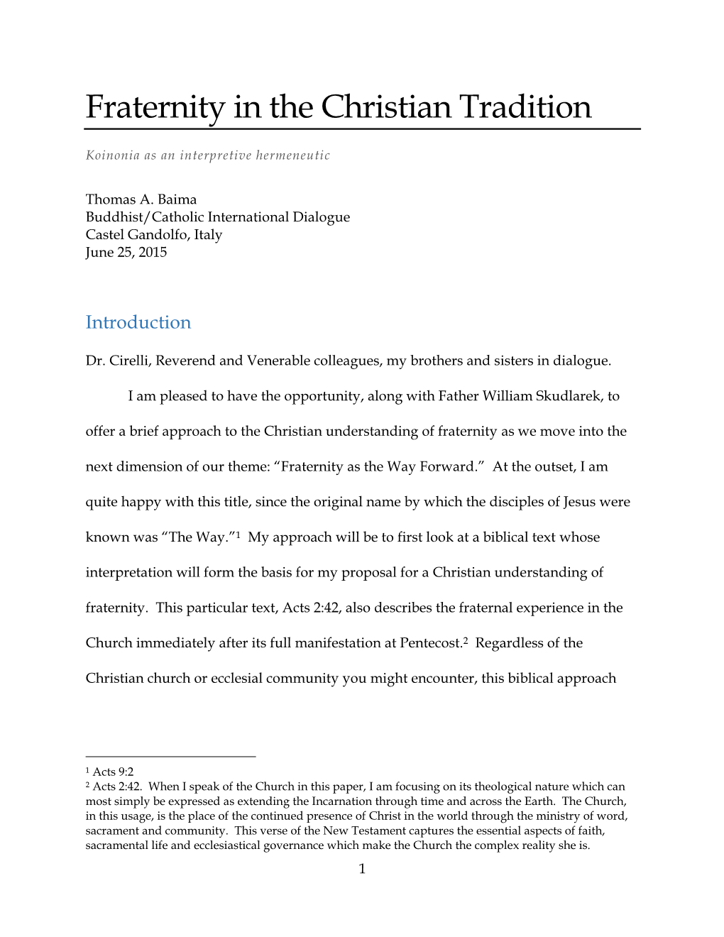 Fraternity in the Christian Tradition