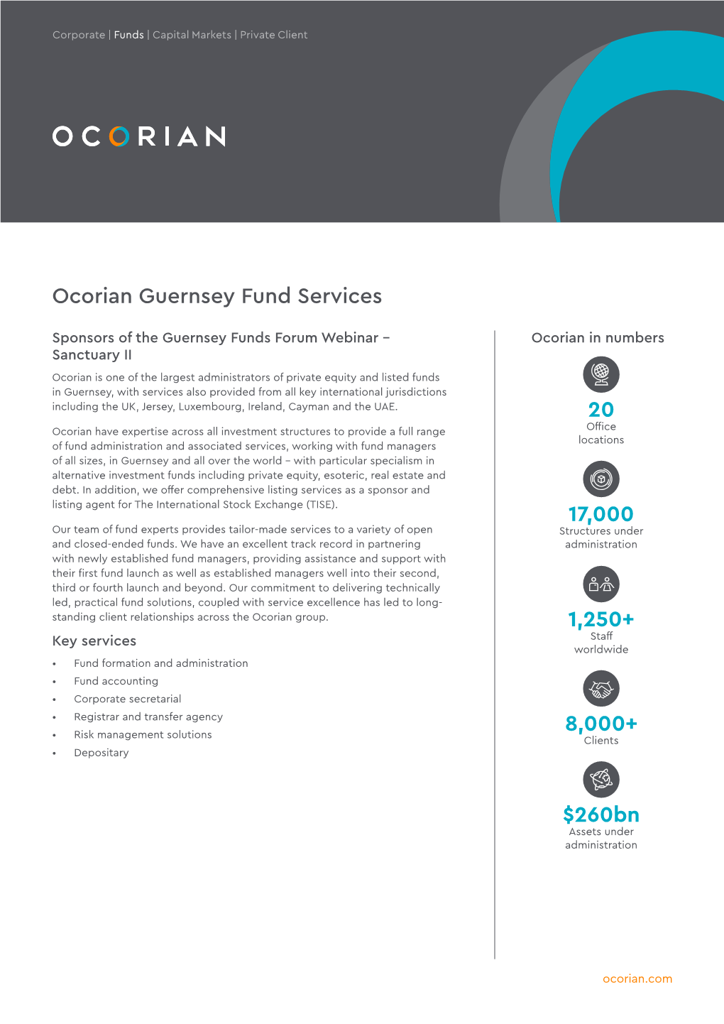 Ocorian Guernsey Fund Services 20 17,000 1,250+ 8,000+ $260Bn