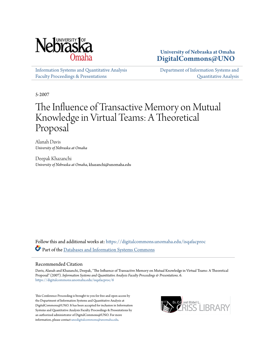 The Influence of Transactive Memory on Mutual Knowledge in Virtual Teams: a Theoretical Proposal