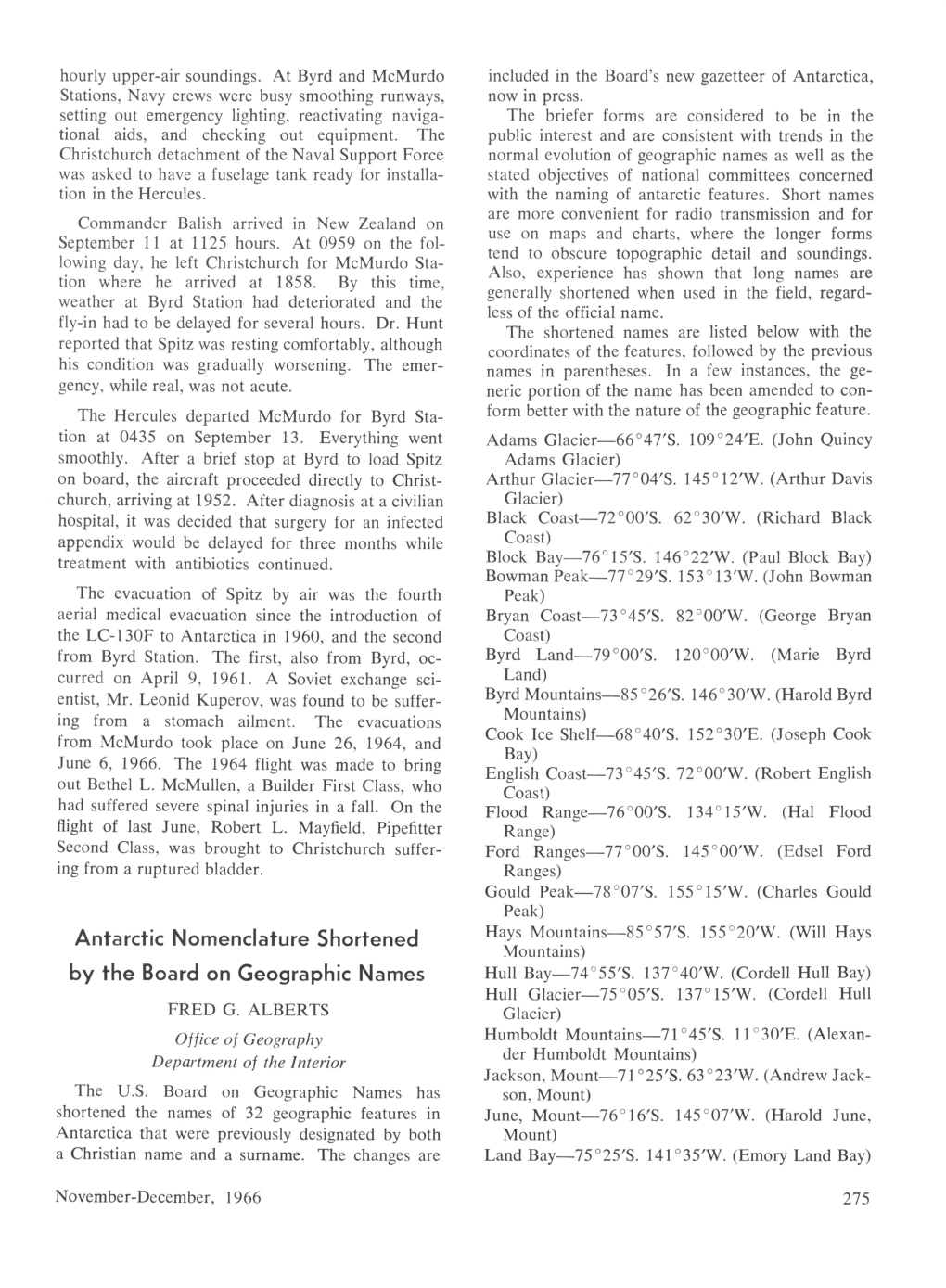 Antarctic Nomenclature Shortened by the Board on Geographic Names