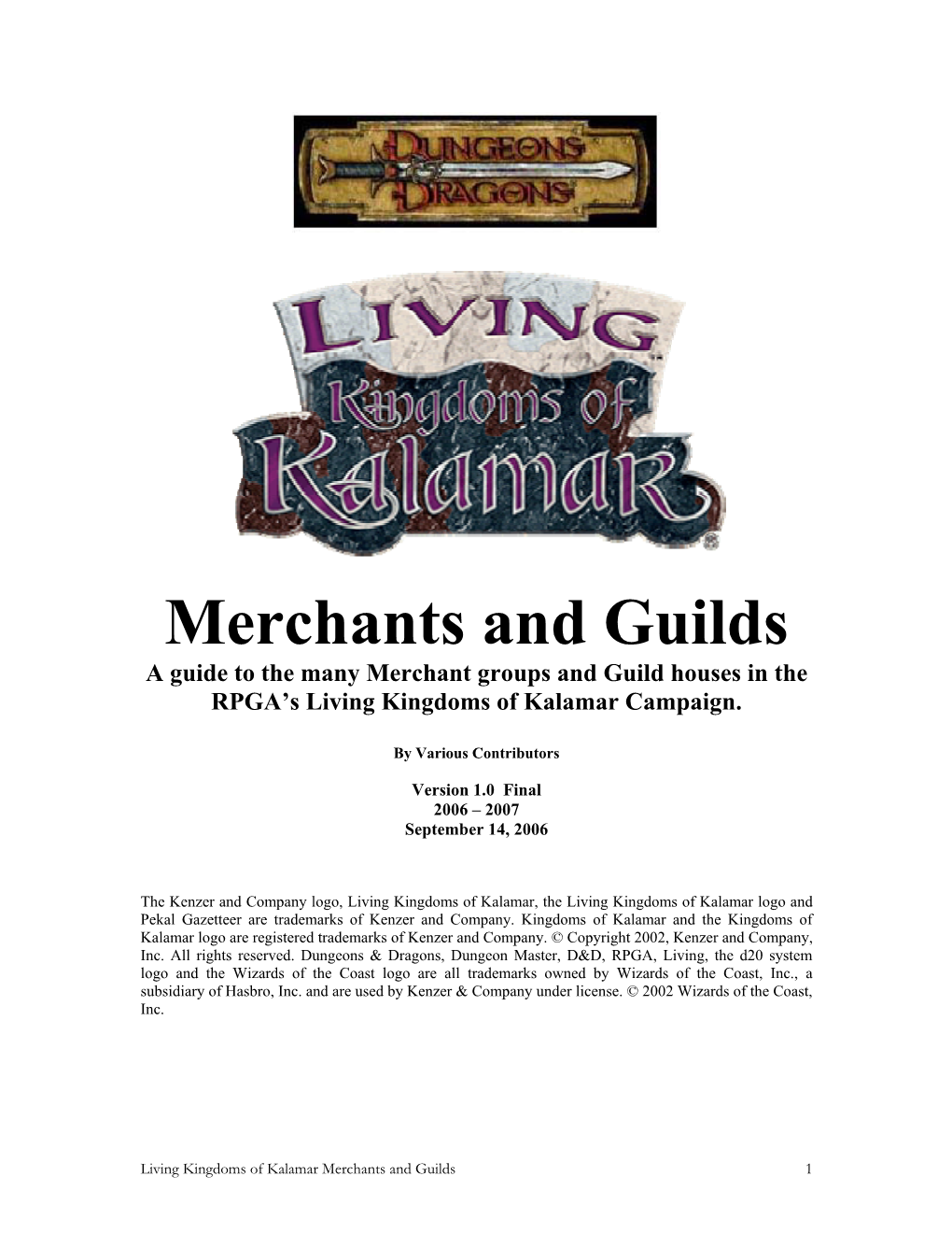 Living Kingdoms of Kalamar Merchants and Guilds