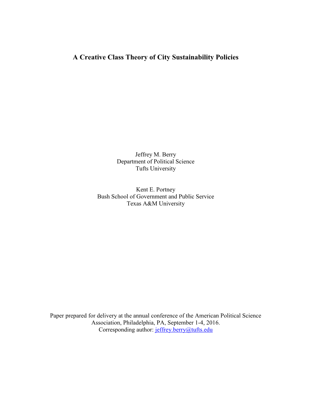 A Creative Class Theory of City Sustainability Policies