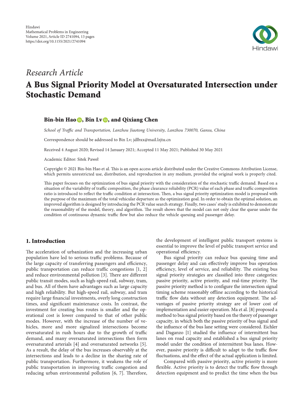 A Bus Signal Priority Model at Oversaturated Intersection Under Stochastic Demand