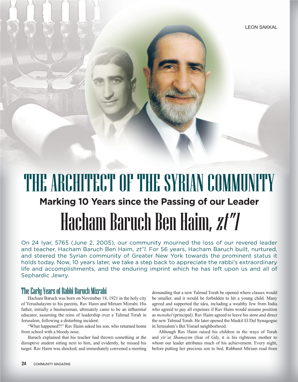 THE ARCHITECT of the SYRIAN COMMUNITY Hacham Baruch
