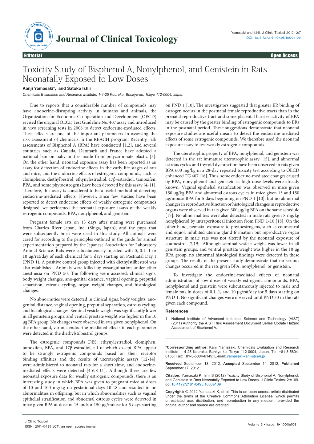 Toxicity Study of Bisphenol A, Nonylphenol, and Genistein in Rats