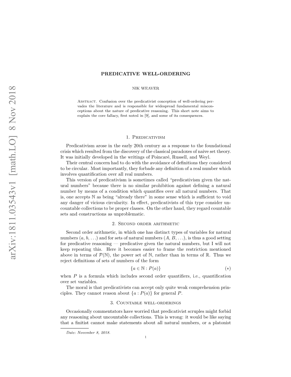 Arxiv:1811.03543V1 [Math.LO]