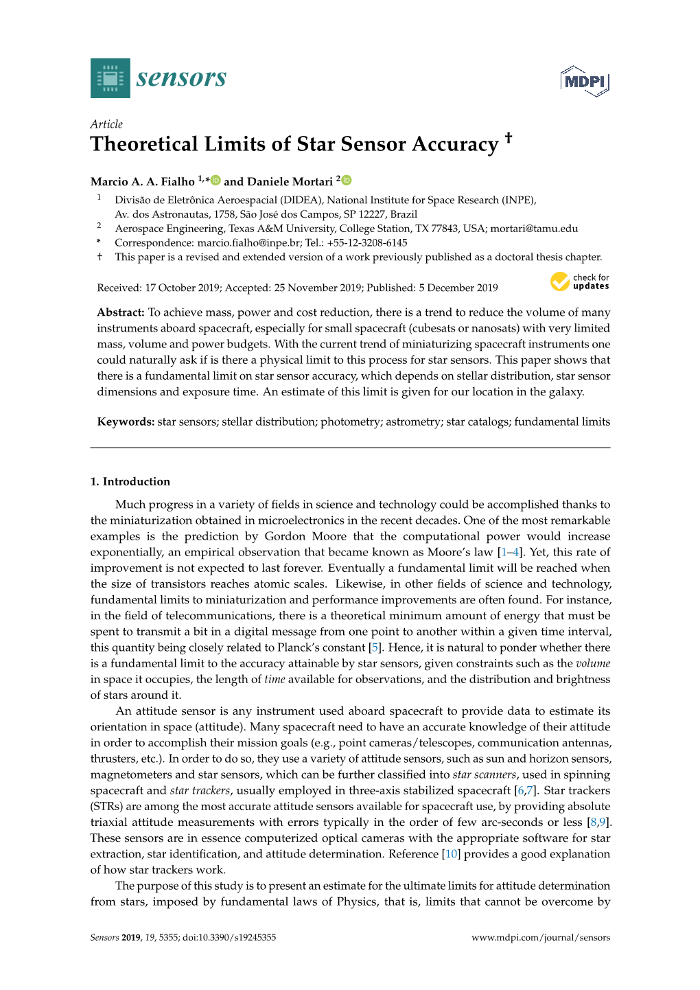 Theoretical Limits of Star Sensor Accuracy †