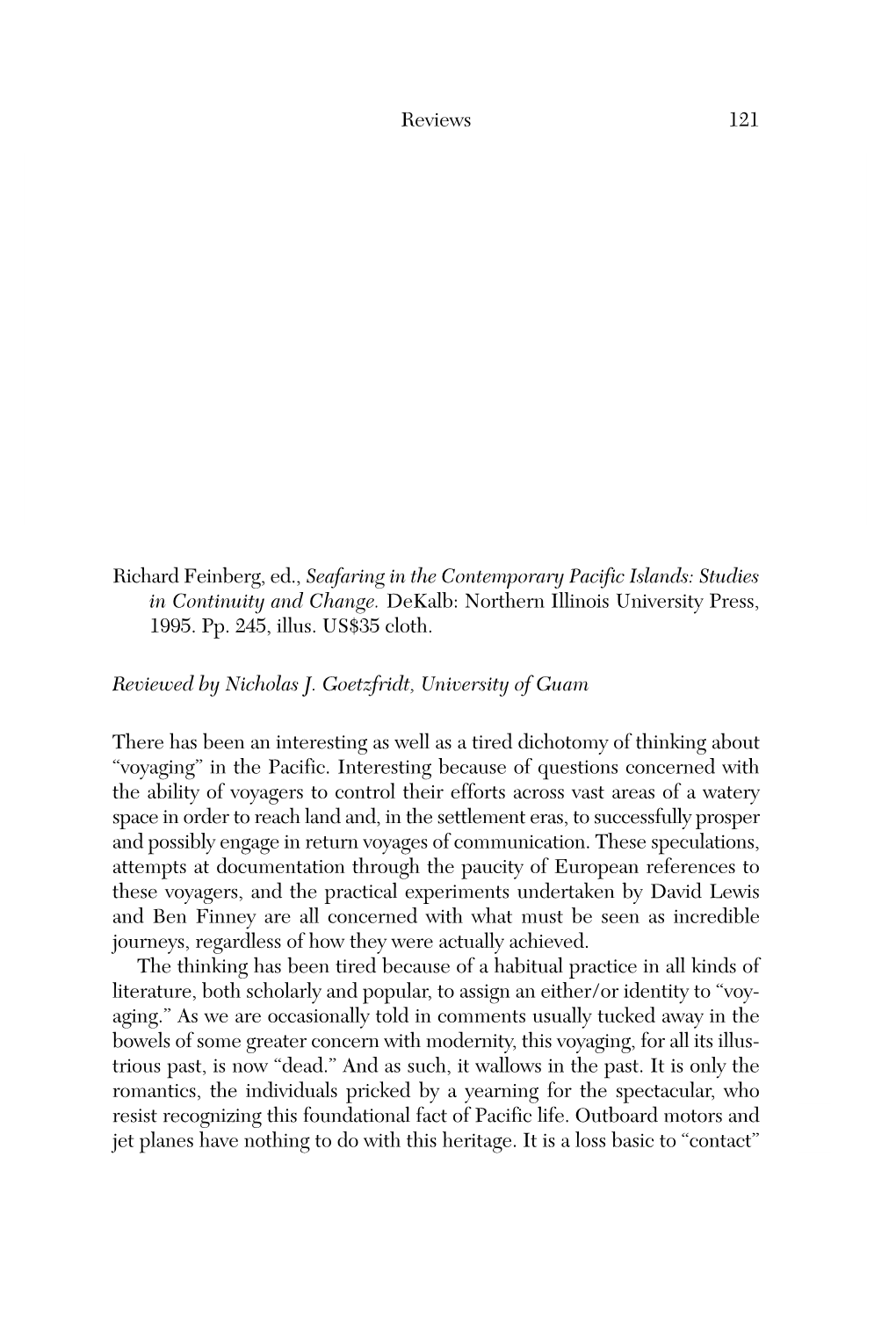 Richard Feinberg, Ed., Seafaring in the Contemporary Pacific Islands: Studies in Continuity and Change