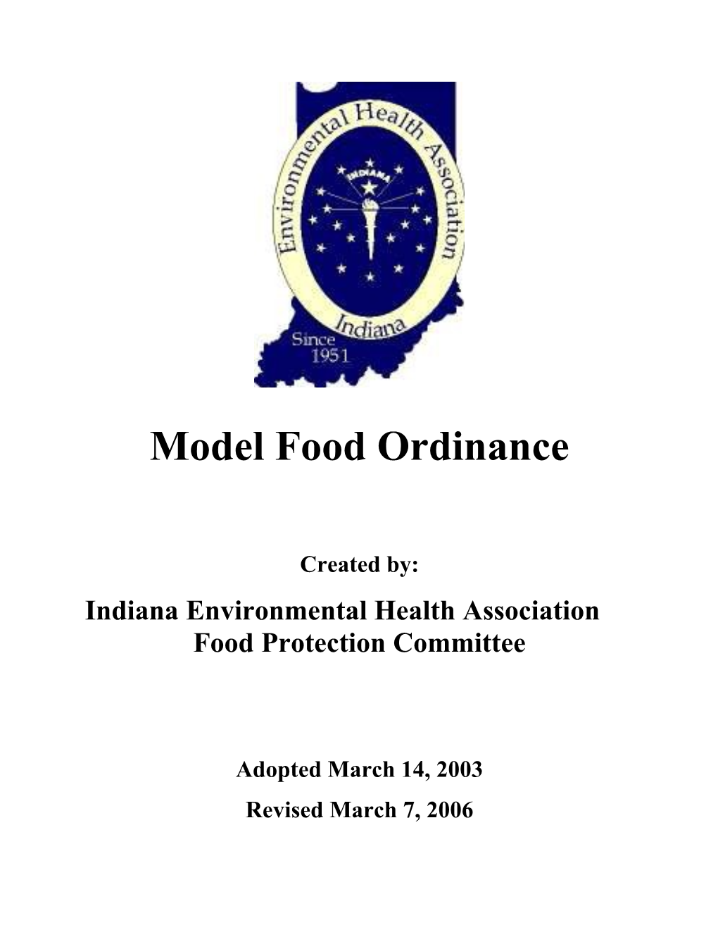 Model Retail Food Establishment And/Or Bed and Breakfast Establishment Ordinance