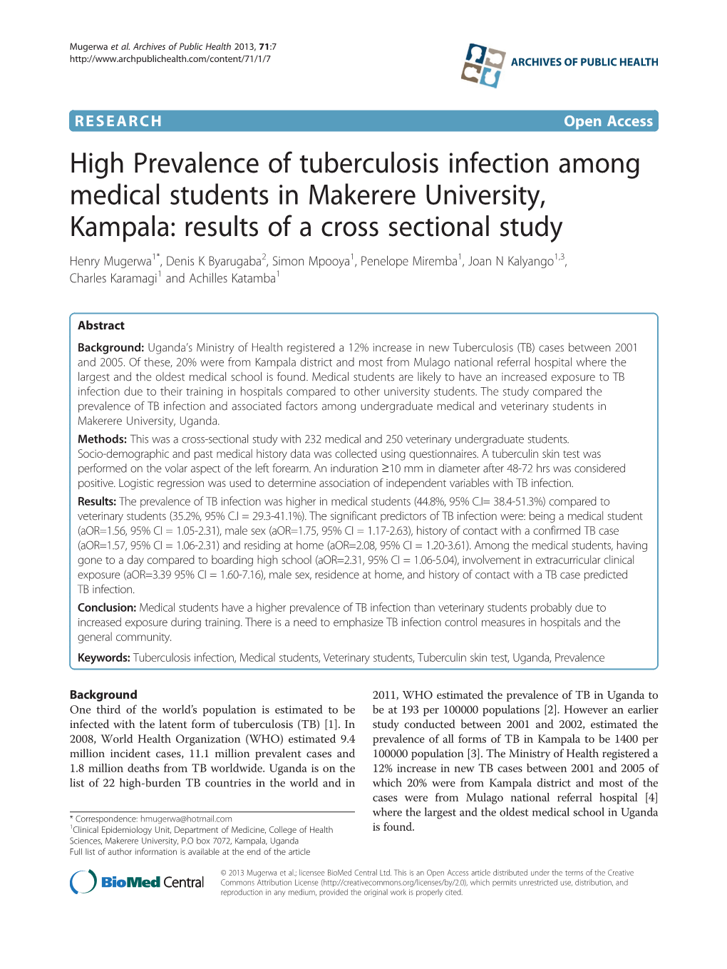 High Prevalence of Tuberculosis Infection Among Medical Students In