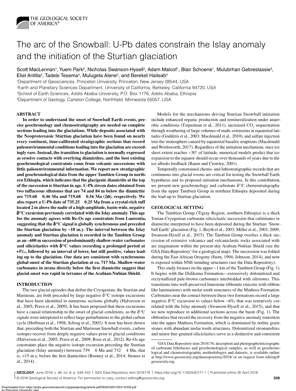 The Arc of the Snowball: U-Pb Dates Constrain the Islay Anomaly and the Initiation of the Sturtian Glaciation